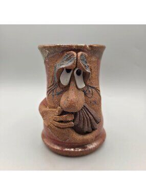 Mahon Made Stoneware Mug Ugly Face Rustic Glaze Pottery Coffee Cup Signed